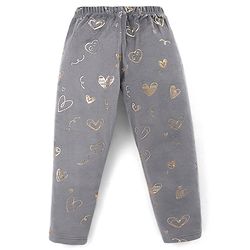 Babyhug Velour Knit Full Length Fleece & Woollen Pant with Hearts Print - Teal Blue