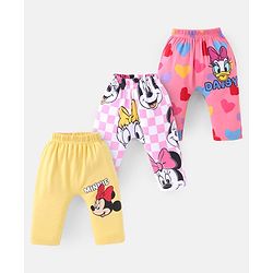 Babyhug Disney Cotton Knit Full Length Diaper Leggings With Daisy Duck & Minnie Mouse Graphics Pack Of 3 - Baby Pink Mustard & Pink