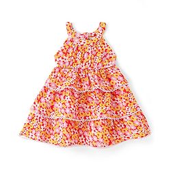 Babyhug Woven Sleeveless Layered Frock with Floral Print - Multicolour