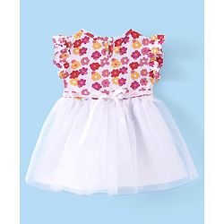 Babyhug Cotton Knit Frill Sleeves Frock with Floral Print - Pink & White