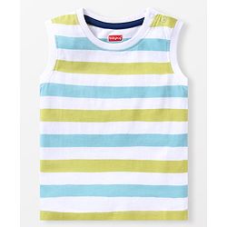 Babyhug Cotton Knit Half Sleeves T-Shirt & Shorts Set With Striped Sleeveless Tee & Beach Theme Print - Blue