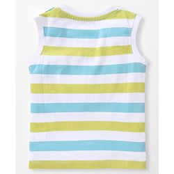 Babyhug Cotton Knit Half Sleeves T-Shirt & Shorts Set With Striped Sleeveless Tee & Beach Theme Print - Blue
