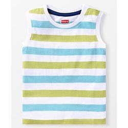 Babyhug Cotton Knit Half Sleeves T-Shirt & Shorts Set With Striped Sleeveless Tee & Beach Theme Print - Blue