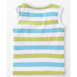 Babyhug Cotton Knit Half Sleeves T-Shirt & Shorts Set With Striped Sleeveless Tee & Beach Theme Print - Blue