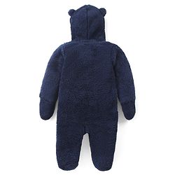 Babyhug Sweater Knit Full Sleeves Hooded Winter Romper with Panda Applique - Navy Blue
