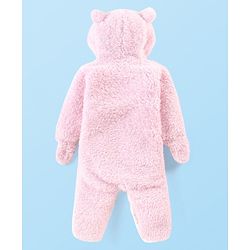Babyhug Fur Woven Full Sleeves Winter Wear Footed Romper - Pink