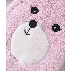 Babyhug Fur Woven Full Sleeves Winter Wear Footed Hooded  Romper with Bear Embroidery - Pink