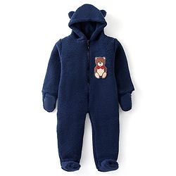 Babyhug Sweater Knit Winter Wear Footed Romper with Teddy Embroidery - Navy