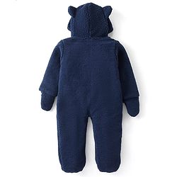 Babyhug Sweater Knit Winter Wear Footed Romper with Teddy Embroidery - Navy