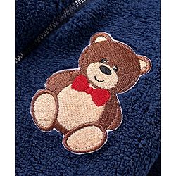 Babyhug Sweater Knit Winter Wear Footed Romper with Teddy Embroidery - Navy