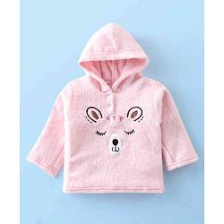 Babyhug Fur Woven Full Sleeves Hooded Winter Wear Suit With 3D Applique - Pink