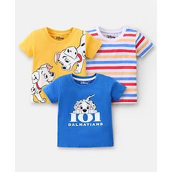 Babyhug Disney Cotton Half Sleeves Striped T-Shirt With 101 Dalmatians Graphics Pack of 3 - Multicolor