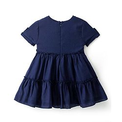 Babyhug Rayon Knit Half Sleeves Frock With Front Pockets - Navy