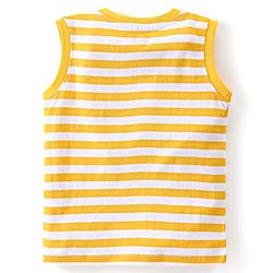 Babyhug Single Jersey Knit Sleeveless Striped T-Shirt & Shorts Set with Teddy Print - Yellow