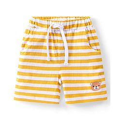 Babyhug Single Jersey Knit Sleeveless Striped T-Shirt & Shorts Set with Teddy Print - Yellow