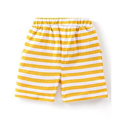 Babyhug Single Jersey Knit Sleeveless Striped T-Shirt & Shorts Set with Teddy Print - Yellow