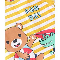 Babyhug Single Jersey Knit Sleeveless Striped T-Shirt & Shorts Set with Teddy Print - Yellow