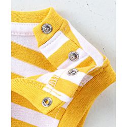 Babyhug Single Jersey Knit Sleeveless Striped T-Shirt & Shorts Set with Teddy Print - Yellow