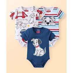 Babyhug Disney Cotton Knit Half Sleeves 101 Dalmatians Graphics Onesies Pack of 3 - Blue White & Red