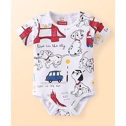 Babyhug Disney Cotton Knit Half Sleeves 101 Dalmatians Graphics Onesies Pack of 3 - Blue White & Red