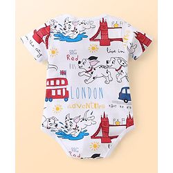 Babyhug Disney Cotton Knit Half Sleeves 101 Dalmatians Graphics Onesies Pack of 3 - Blue White & Red