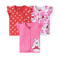 Babyhug Disney Cotton Frill Sleeves Jhablas Winnie The Pooh Print Pack of 3 - Pink & Red