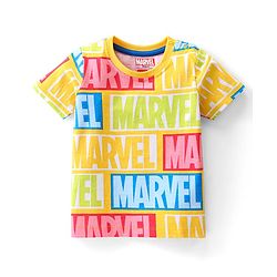 Babyhug Marvel 100% Cotton Knit Half Sleeves T-Shirt with Marvel Text Print - Yellow