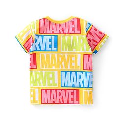 Babyhug Marvel 100% Cotton Knit Half Sleeves T-Shirt with Marvel Text Print - Yellow