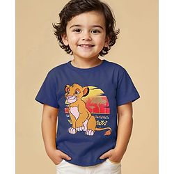 Babyhug Disney Cotton Knit Half  Sleeves T- Shirt With The Lion King Print - Navy Blue