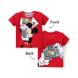 Babyhug Disney Cotton Half Sleeves T-Shirt With Front and Back Mickey Mouse Graphics - Red