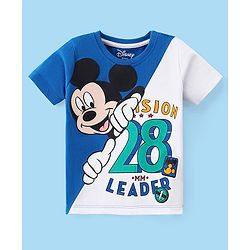 Babyhug Disney Cotton Knit Half Sleeves T-Shirt With Colour Block Design & Mickey Mouse Graphics - White