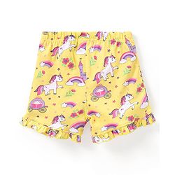Babyhug Cotton Knit Frill Sleeves Unicorn Printed Night Suit - Pink & Yellow