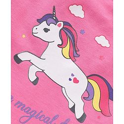 Babyhug Cotton Knit Frill Sleeves Unicorn Printed Night Suit - Pink & Yellow