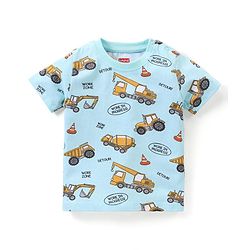 Babyhug Cotton Knit Half Sleeves Vehicles Printed Night Suit - Blue