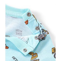 Babyhug Cotton Knit Half Sleeves Vehicles Printed Night Suit - Blue