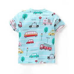 Babyhug Cotton Knit Half Sleeves Vehicles Printed Night Suit - Blue