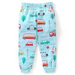 Babyhug Cotton Knit Half Sleeves Vehicles Printed Night Suit - Blue