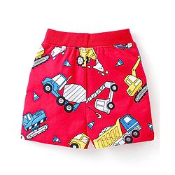 Babyhug Single Jersey Knit Half Sleeves T-Shirt & Shorts Set Construction Vehicle Print - Red