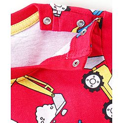 Babyhug Single Jersey Knit Half Sleeves T-Shirt & Shorts Set Construction Vehicle Print - Red