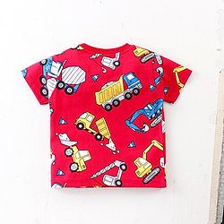 Babyhug Single Jersey Knit Half Sleeves T-Shirt & Shorts Set Construction Vehicle Print - Red