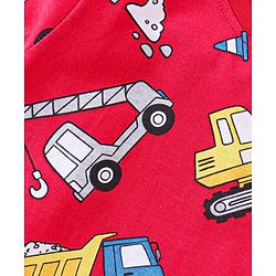 Babyhug Single Jersey Knit Half Sleeves T-Shirt & Shorts Set Construction Vehicle Print - Red