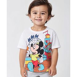 Babyhug Disney 100% Cotton Knit Half Sleeves T-Shirt Mickey Mouse Graphics - White