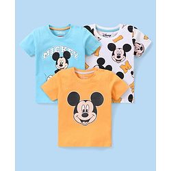 Babyhug Disney Cotton Knit Half Sleeves T-Shirt Mickey Mouse Graphics Pack of 3 - Multicolor