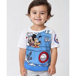 Babyhug Disney Cotton Knit Half Sleeves T-Shirt  with Mickey Mouse Graphics - White