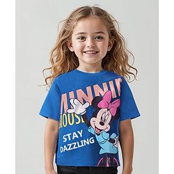 Babyhug Disney Cotton Knit Half Sleeves T-Shirt with Minnie Mouse Graphics - Blue