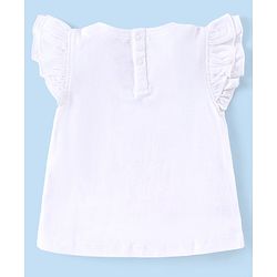 Babyhug Disney Cotton Knit Frill Sleeves Top with Minnie Mouse Graphics & Sequin Detailing - White