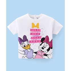 Babyhug Disney Cotton Knit Half Sleeves T-Shirt with Front & Back Minnie Mouse Graphics & Foil detailing - White