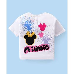 Babyhug Disney Cotton Knit Half Sleeves T-Shirt with Front & Back Minnie Mouse Graphics & Foil detailing - White