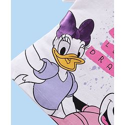 Babyhug Disney Cotton Knit Half Sleeves T-Shirt with Front & Back Minnie Mouse Graphics & Foil detailing - White