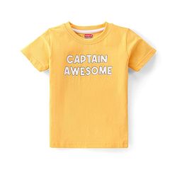 Babyhug Single Jersey Knit Dungaree with Half Sleeves T-Shirt Text & Boat Print - Yellow & Blue